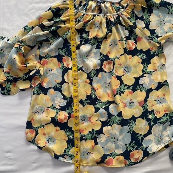 Chaps Shirt Floral Cottagecore Blouse Ruffle 3/4 Princess Sleeves Yellow Size S - Picture 9 of 9